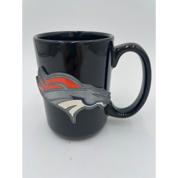 Denver Broncos Black Ceramic Mug 16 Oz With Embossed Logo - Picture 1 of 4